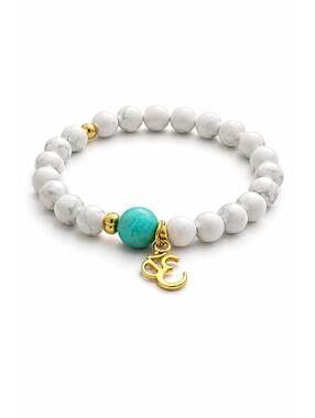 Natural Howlite and Turquoise Healing Gemstone Bracelet with Gold Plated